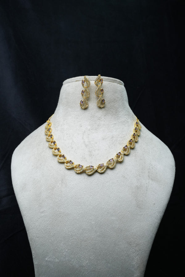 Elegant CZ-Stone Necklace and Earrings Set