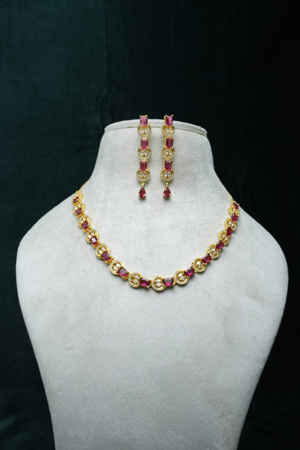 CZ-Stone Necklace and Earrings Set