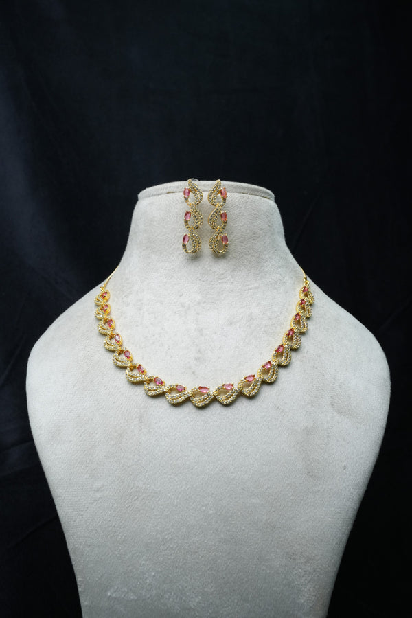 Elegant CZ-Stone Necklace and Earrings Set