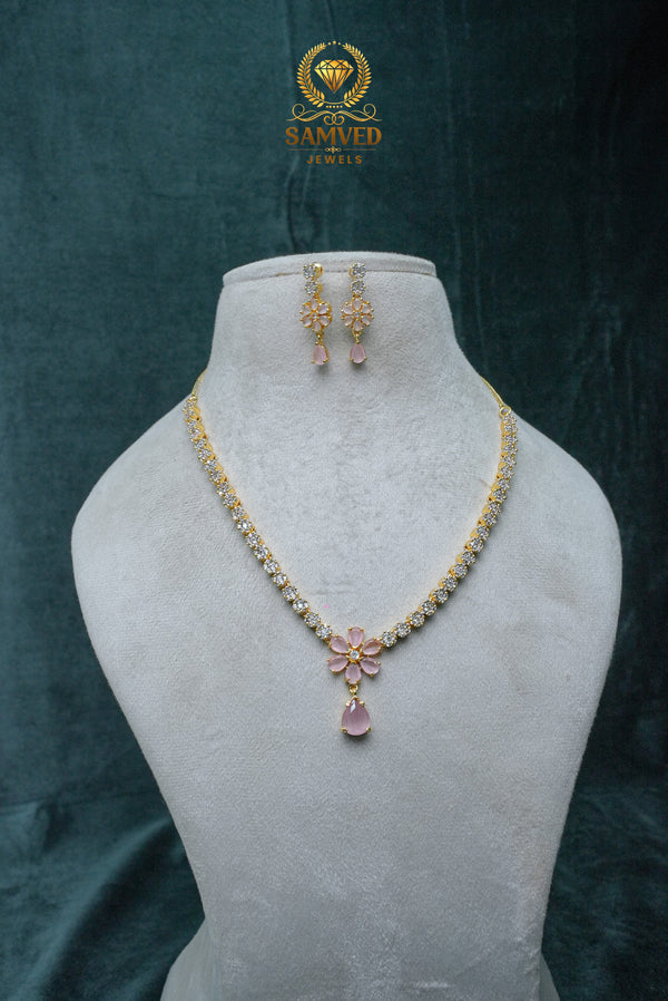 Elegant CZ Stone Necklace and Earrings Set