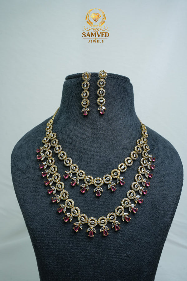 Elegant CZ Stone Necklace and Earrings Set