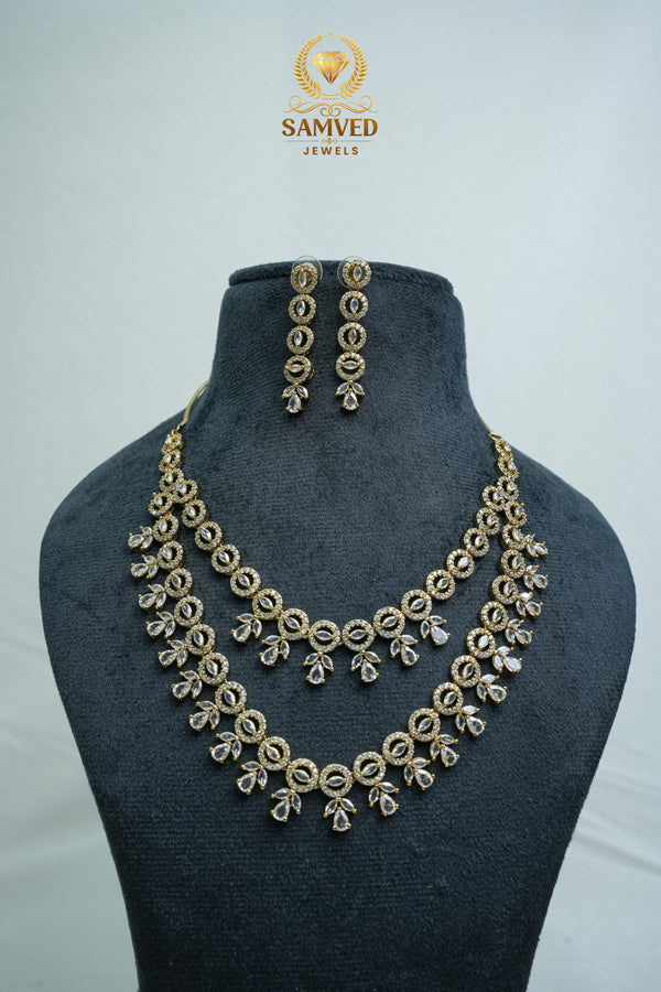 Elegant CZ Stone Necklace and Earrings Set