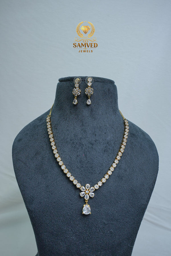 Elegant CZ Stone Necklace and Earrings Set