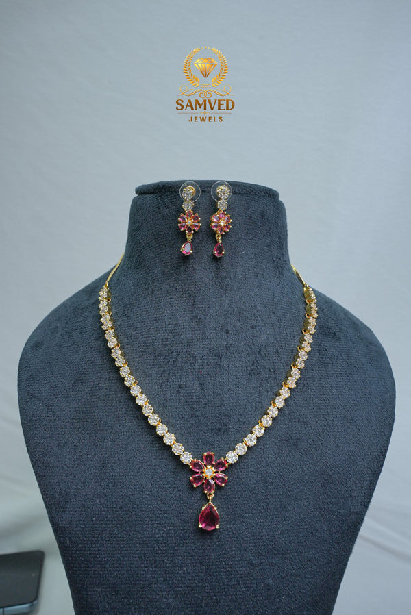 Elegant CZ Stone Necklace and Earrings Set