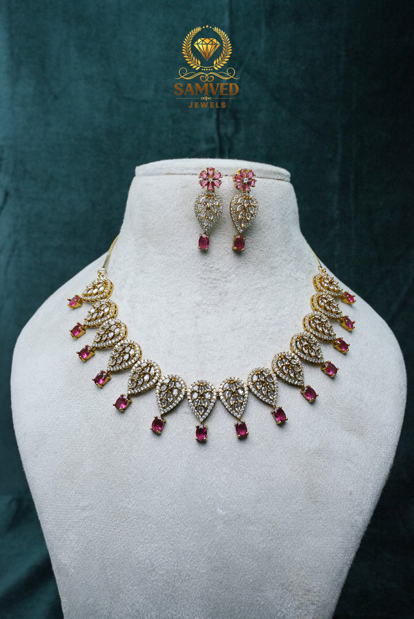 Graceful CZ-Stone Necklace and Earrings Set