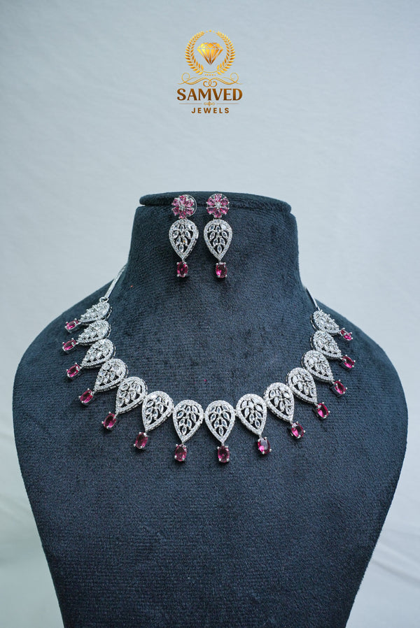 Graceful CZ-Stone Necklace and Earrings Set