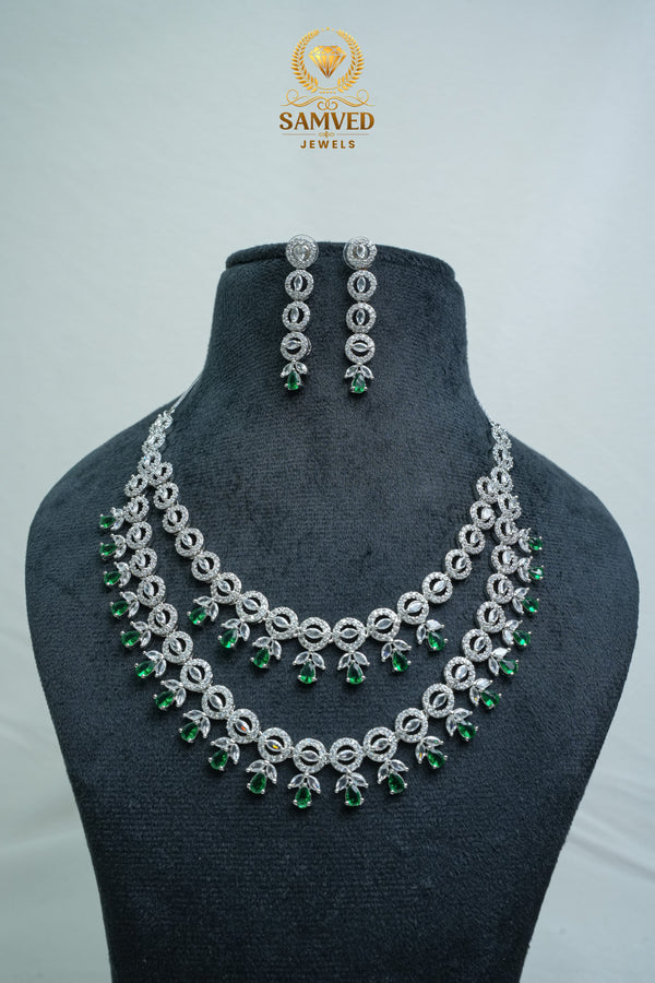Elegant CZ Stone Necklace and Earrings Set