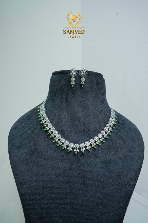 Elegant CZ-Stone Necklace and Earrings Set