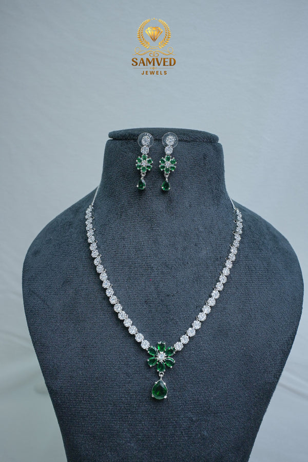 Elegant CZ Stone Necklace and Earrings Set