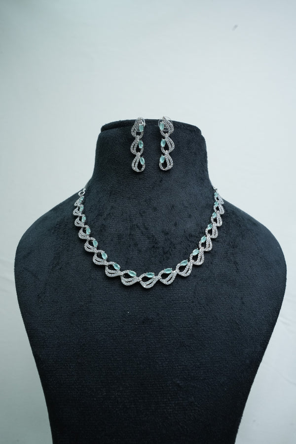 Elegant CZ-Stone Necklace and Earrings Set