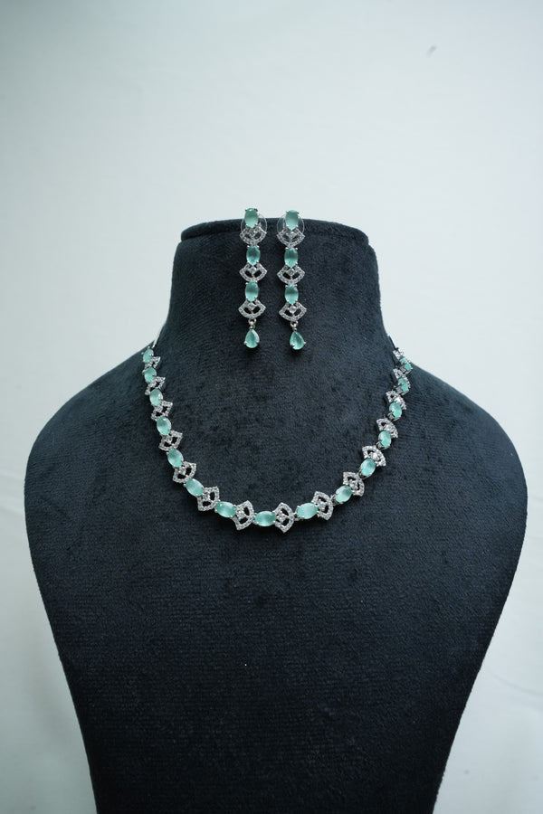 Elegant CZ-Stone Necklace and Earrings Set