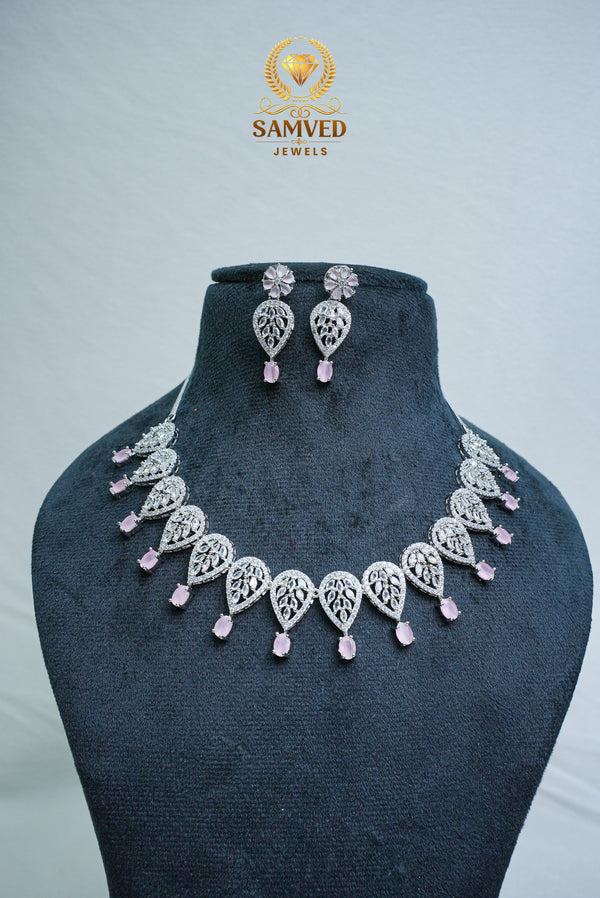 Graceful CZ-Stone Necklace and Earrings Set