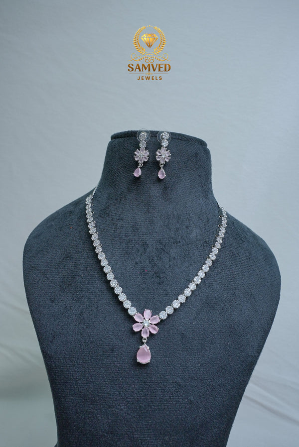 Elegant CZ Stone Necklace and Earrings Set