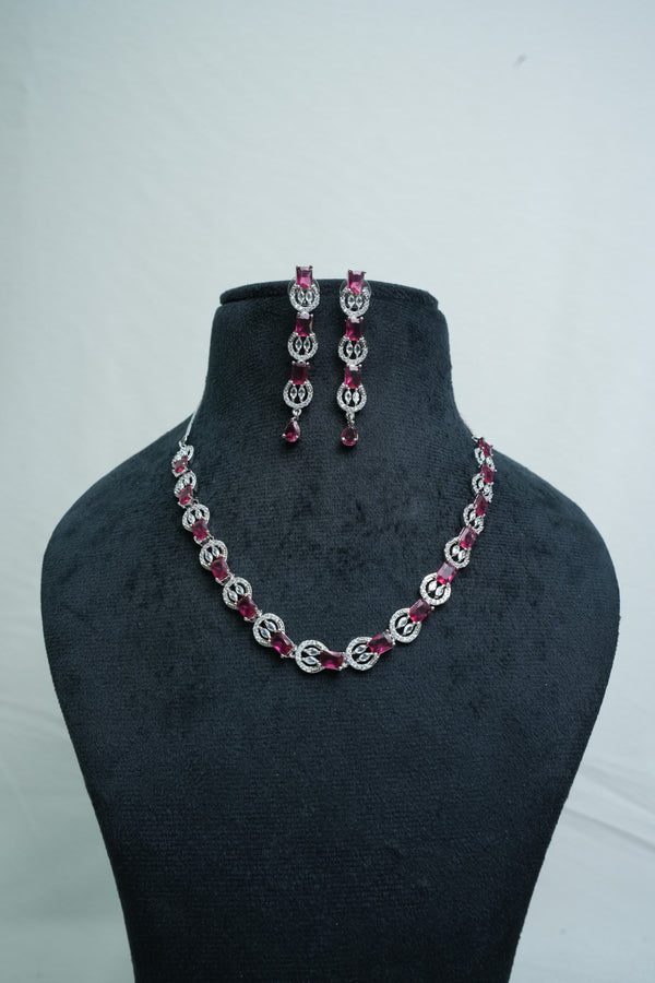 CZ-Stone Necklace and Earrings Set