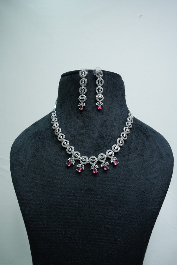 Elegant CZ-Stone Necklace and Earrings Set