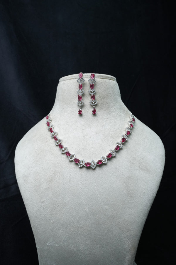 Elegant CZ-Stone Necklace and Earrings Set