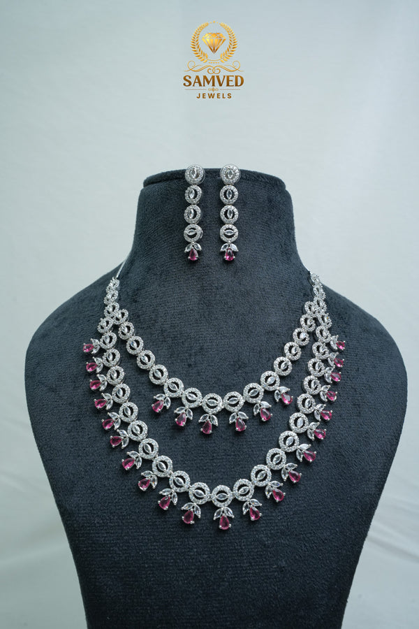 Elegant CZ Stone Necklace and Earrings Set