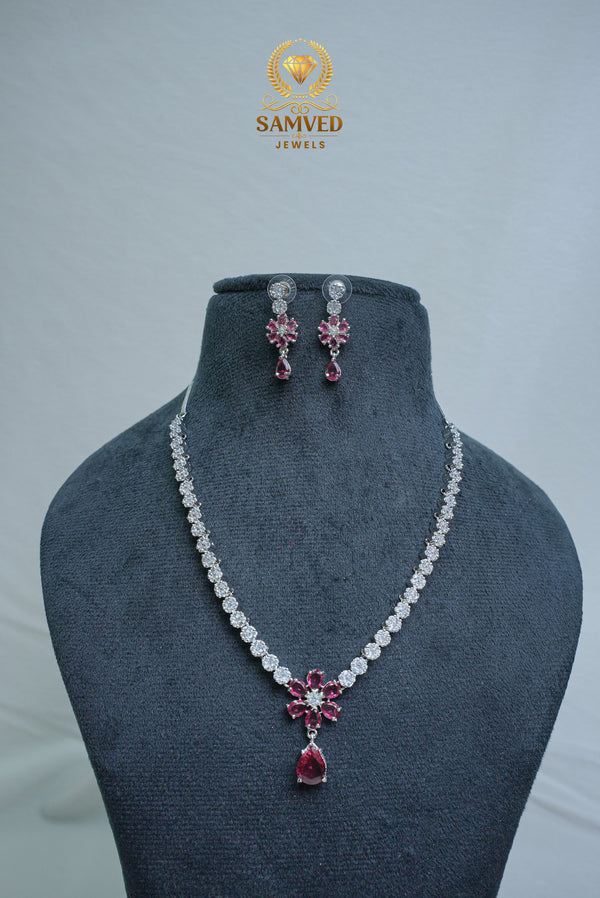 Elegant CZ Stone Necklace and Earrings Set