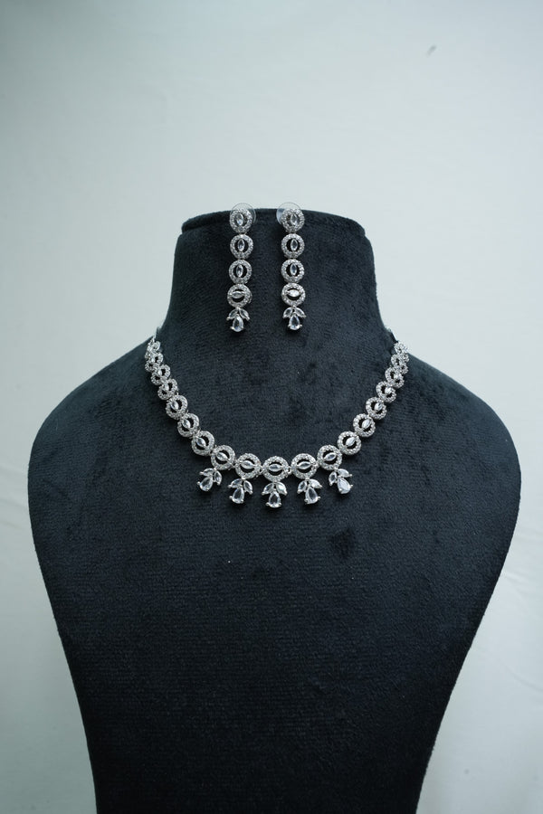 Elegant CZ-Stone Necklace and Earrings Set