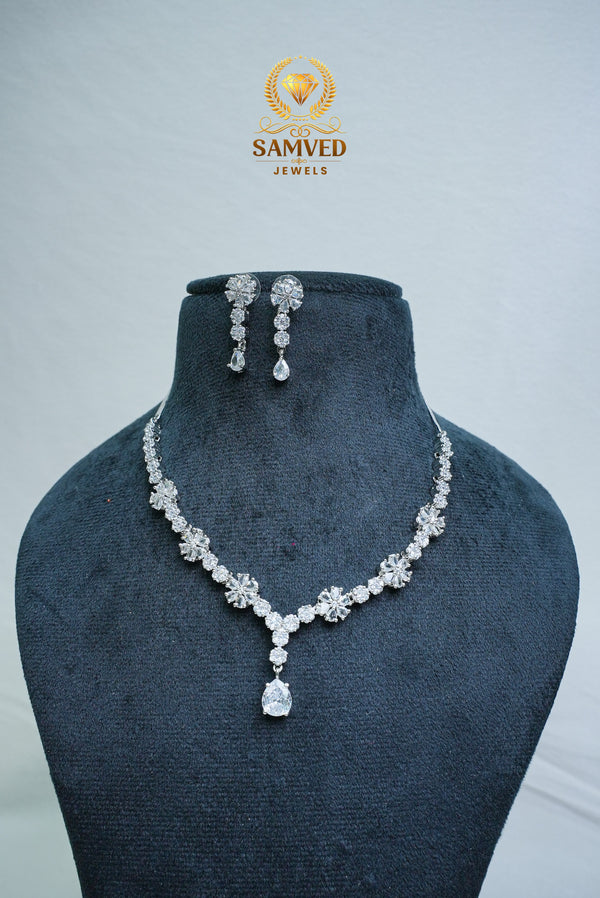 Elegant CZ-Stone Necklace and Earrings Set