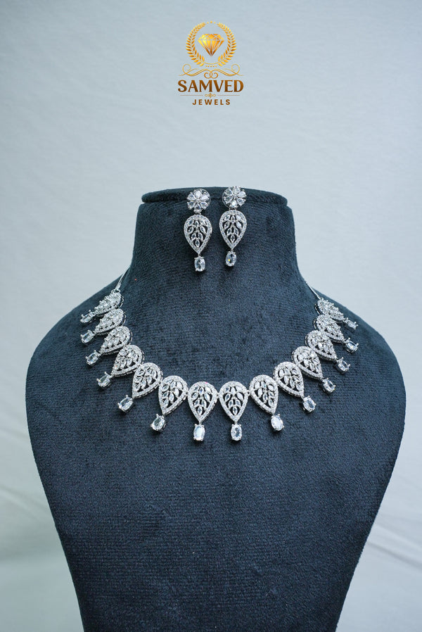 Graceful CZ-Stone Necklace and Earrings Set